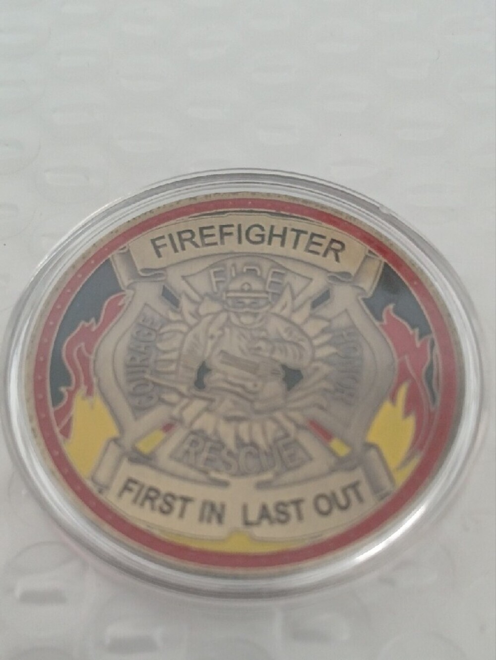 Firefighter Rescue Challenge Coin - Red and Gold - Picture 2 of 6